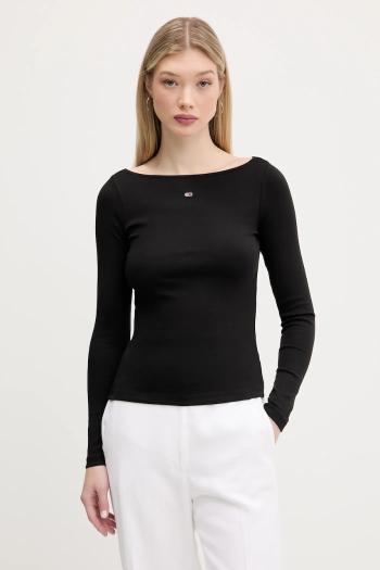 Tričko s dlhým rukávom Tommy Jeans čierna farba, DW0DW21350