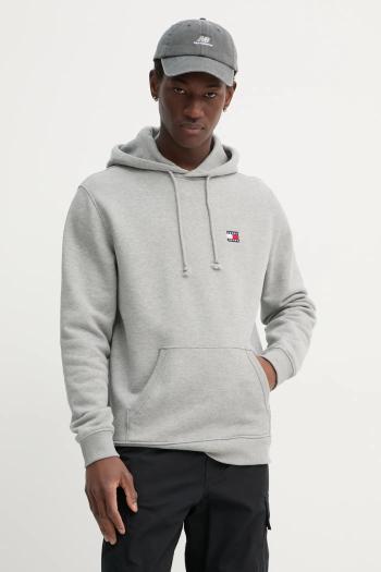 Bavlnená mikina Tommy Jeans šedá farba, s kapucňou, jednofarebná, DM0DM20258