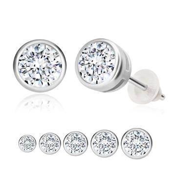 Strieborné 925 náušnice - okrúhla objímka, číry kamienok - Hlavička: 3 mm