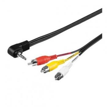 Audio/Video kabel Jack (3.5mm) samec - 3x CINCH samec, 1.5m, 4-pólový jack 90&deg;, černý, Logo blister