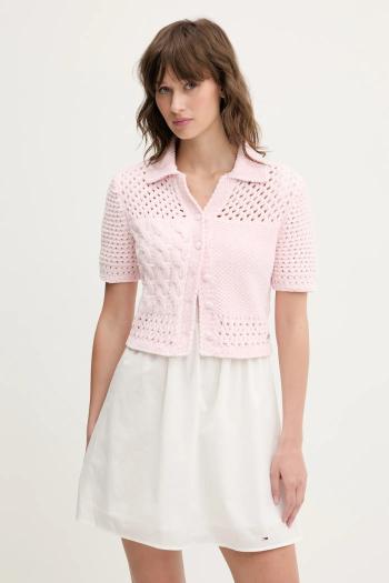 Kardigán Tommy Jeans ružová farba, ľahké, DW0DW20261