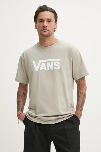Bavlnené tričko Vans pánske, béžová farba, s potlačou, VN000GGGZUJ1