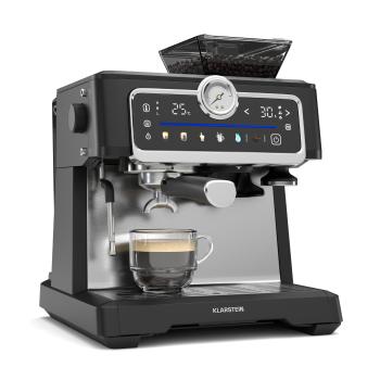 Klarstein GrandPresso Touch kávovar, 20 barov, integrovaný mlynček, indikátor tlaku, mliečna pena