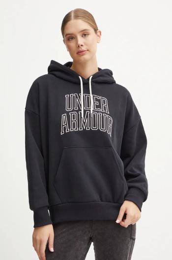 Mikina Under Armour Icon HWT Terry dámska, čierna farba, s kapucňou, s potlačou, 1386494