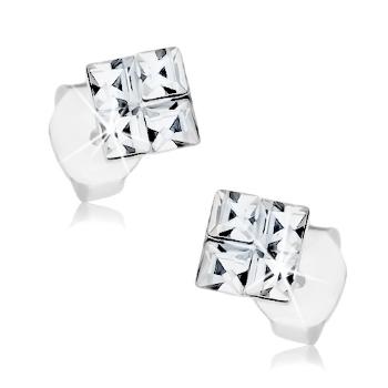 Náušnice zo striebra 925, ligotavý štvorec z čírych Swarovski krištáľov