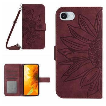 ART SUNFLOWER Peňaženkový obal so šnúrkou pre Apple iPhone 16e bordový