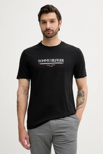 Bavlnené tričko Tommy Hilfiger pánske, čierna farba, s potlačou, MW0MW40324
