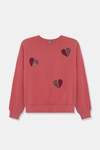 Detská bavlnená mikina United Colors of Benetton ružová farba, s nášivkou, 3J68C10NX