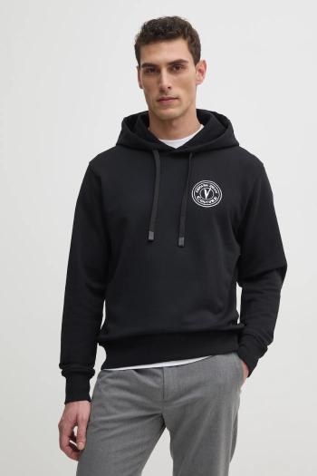 Bavlnená mikina Versace Jeans Couture pánska, čierna farba, s kapucňou, jednofarebná, 78GAIE07 CF00E