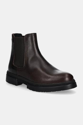 Kožené topánky chelsea Tommy Hilfiger COMFORT TL TEXTURE LTH CHELSEA pánske, hnedá farba, FM0FM05181