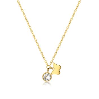 S'Agapõ Pozlátený náhrdelník s kryštálom a motýľom Lucky Light SKT26