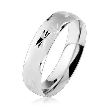 Strieborná 925 obrúčka, matný vypuklý povrch s lesklými zárezmi, 6 mm - Veľkosť: 58 mm