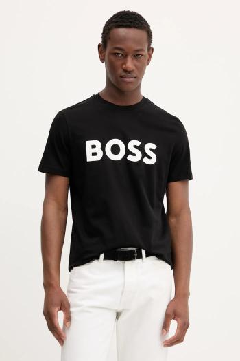 Bavlnené tričko BOSS BOSS CASUAL pánske, čierna farba, s potlačou, 50481923