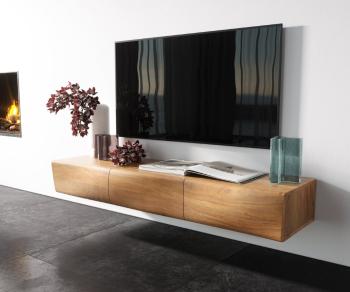 TV stolík Nový 145 cm prírodná akácia 3 dvierka na zavesenie