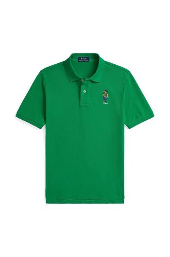 Detská bavlnená polokošeľa Polo Ralph Lauren zelená farba, jednofarebná, 323952585001