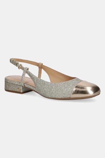 Kožené lodičky MICHAEL Michael Kors Perla zlatá farba, na podpätku, s otvorenou pätou, 40T5PLFS1M.740