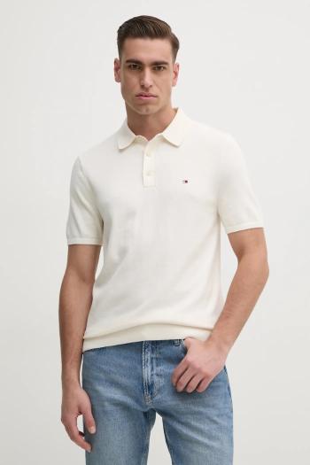 Bavlnené polo tričko Tommy Hilfiger pánske, béžová farba, vzorované, MW0MW37396