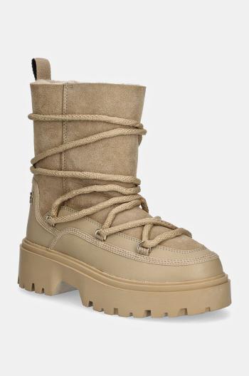 Snehule Tommy Hilfiger REAL SHEARLING LACE-UP SNOWBOOT béžová farba, FW0FW08085