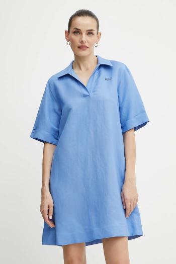 Ľanové šaty Karl Lagerfeld fialová farba, mini, oversize, A2W13060