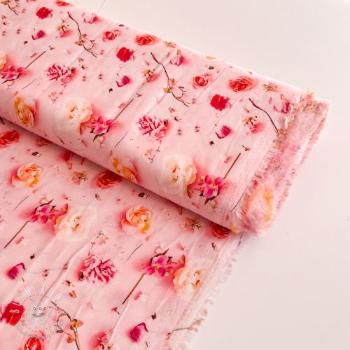 Viskóza RAYON POPLIN Pink flowers design F digital print