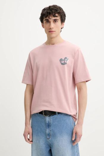 Bavlnené tričko Desigual ROSA pánsky, ružová farba, s potlačou, 25SMTK21