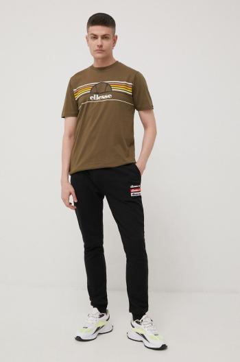 Bavlnené tričko Ellesse SHM13827-KHAKI, zelená farba, s potlačou