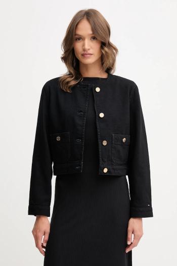 Bavlnená bunda Tommy Hilfiger čierna farba, prechodná, WW0WW46772