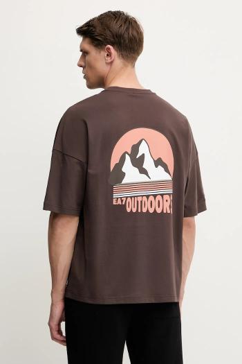 Bavlnené tričko EA7 Emporio Armani pánske, hnedá farba, s potlačou, AF12874.7M000081