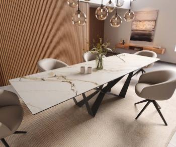Jedálenský stôl Edge 300x100 keramický Calacatta Luxe bielo-zlato-šedý