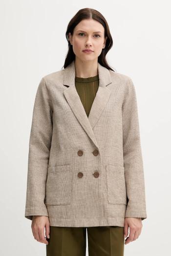 Ľanové sako United Colors of Benetton béžová farba, dvojradové, vzorované, 265XDW035