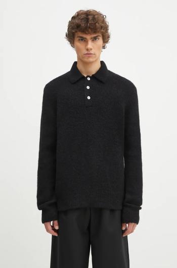 Vlnený sveter Norse Projects Rasmus Relaxed Brushed Polo pánsky, čierna farba, N45.0614.9999