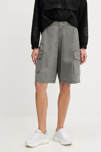 Rifľové krátke nohavice adidas Originals Cargo Jorts šedá farba, jednofarebné, vysoký pás, JD0139