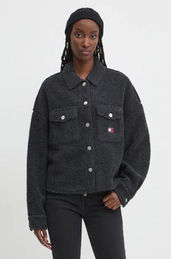 Košeľové sako Tommy Jeans čierna farba, oversize, DW0DW18869