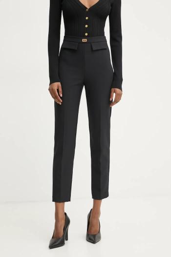 Nohavice Elisabetta Franchi dámske, čierna farba, priliehavé, vysoký pás, PA07751E2