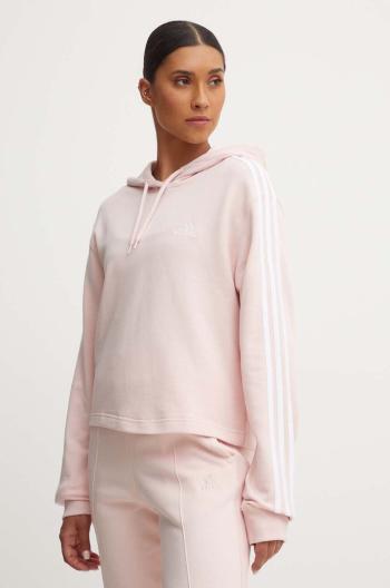 Bavlnená mikina adidas Essentials dámska, ružová farba, s kapucňou, s nášivkou, IY4214