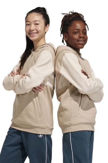 Detská mikina adidas Originals béžová farba, s kapucňou, s potlačou