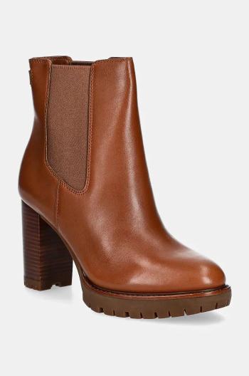 Kožené topánky chelsea Lauren Ralph Lauren Layne dámske, hnedá farba, na podpätku, 802937818003