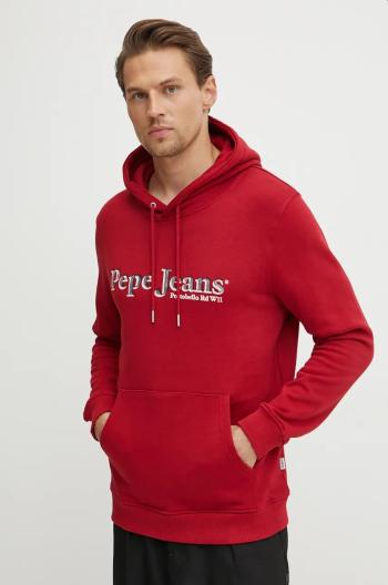 Bavlnená mikina Pepe Jeans SOMERS HOODIE pánska, červená farba, s kapucňou, s potlačou, PM582728