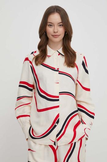 Košeľa s prímesou ľanu Tommy Hilfiger voľný strih, s klasickým golierom, WW0WW41838