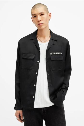 Košeľa AllSaints TROYA pánska, čierna farba, voľný strih, M106SB