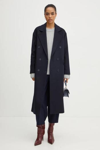 Vlnený kabát Twinset tmavomodrá farba, prechodný, oversize, 242TT2203