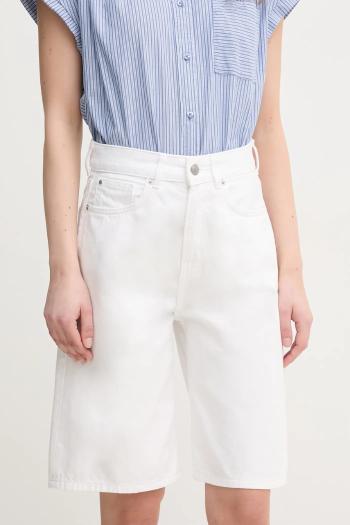 Rifľové krátke nohavice Pepe Jeans BERMUDA SHORT UHW WHT dámske, biela farba, jednofarebné, vysoký pás, PL801181