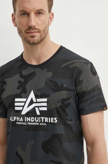 Bavlnené tričko Alpha Industries Basic T-Shirt Camo 100501C.125, zelená farba, vzorované