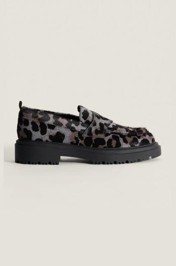 Kožené mokasíny Hoff MOCASIN LEOPARD GRIS dámske, šedá farba, na plochom podpätku, 22428003