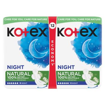 KOTEX Natural Dámske hygienické vložky Night 12 kusov
