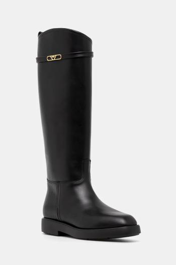 Kožené čižmy Emporio Armani dámske, čierna farba, na plochom podpätku, EW000422 AF11991 UC001