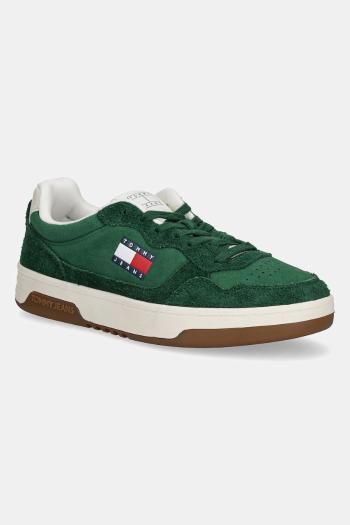 Semišové tenisky Tommy Jeans CUPSOLE SUEDE pánske, zelená farba, EM0EM01568