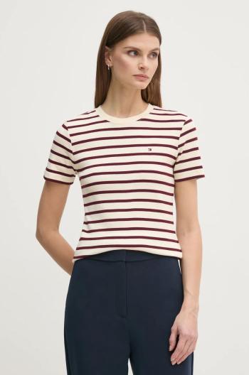 Bavlnené tričko Tommy Hilfiger dámske, béžová farba, WW0WW40587