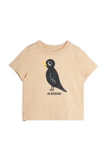 Detské bavlnené tričko Mini Rodini Blackbird béžová farba, s potlačou, 2562013713