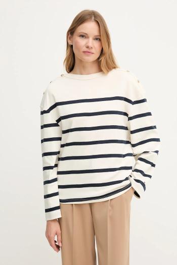 Bavlnené tričko s dlhým rukávom Tommy Hilfiger béžová farba, WW0WW45760